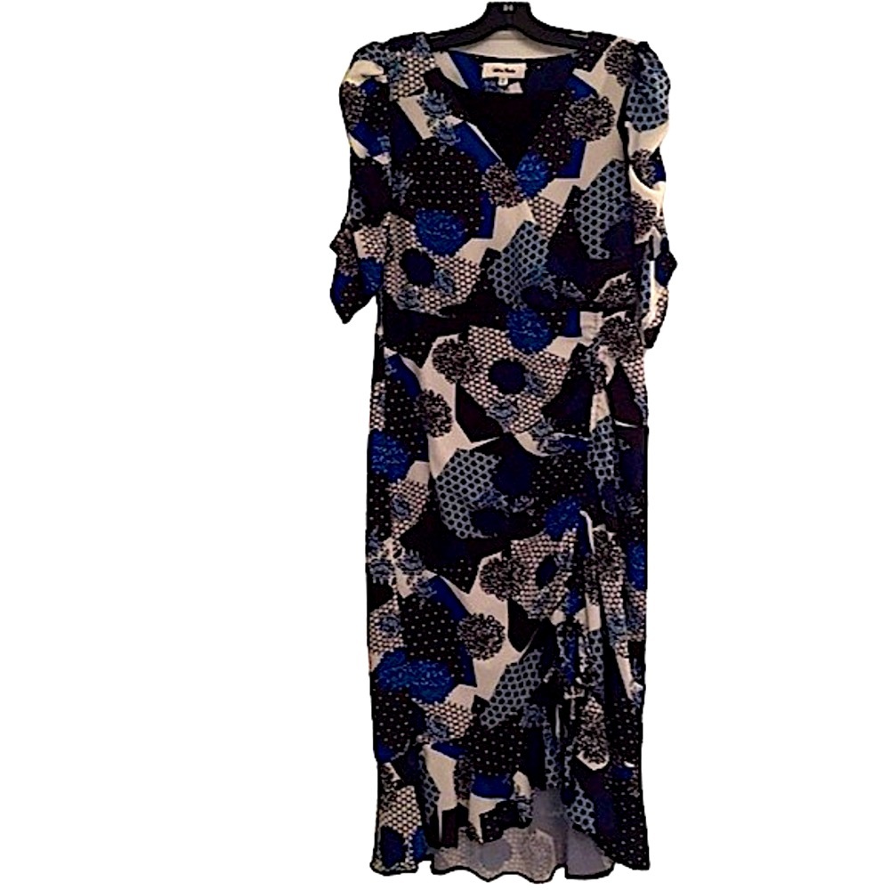 Lea & Viola wrap top shirred ruffle midi dress medium